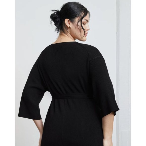 Everlane The Ribbed Wrap Midi Dress in Black Large Womens - Picture 4 of 13